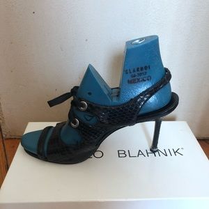 Manolo Blahnik black snakeskin sandal size 8.5